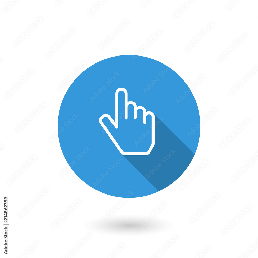 Hand point icon. Touch icon, hand with pressed finger. Flat icon with long shadow Hand point icon. Touch icon, hand with pressed finger. Flat icon with long shadow