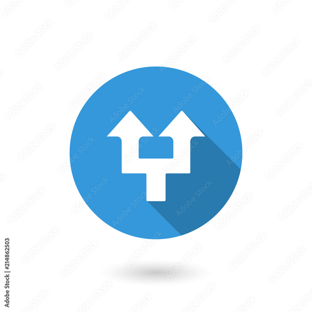 Arrow divide icon. illustration of flat blue color icon with long shadow Arrow divide icon. illustration of flat blue color icon with long shadow