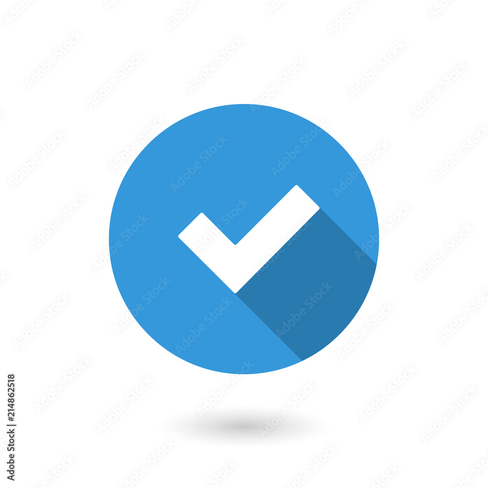 Accept icon. Tick icon. illustration of flat blue color icon with long shadow Accept icon. Tick icon. illustration of flat blue color icon with long shadow