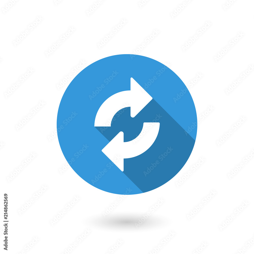 Arrow refresh icon. illustration of flat blue color icon with long shadow Arrow refresh icon. illustration of flat blue color icon with long shadow
