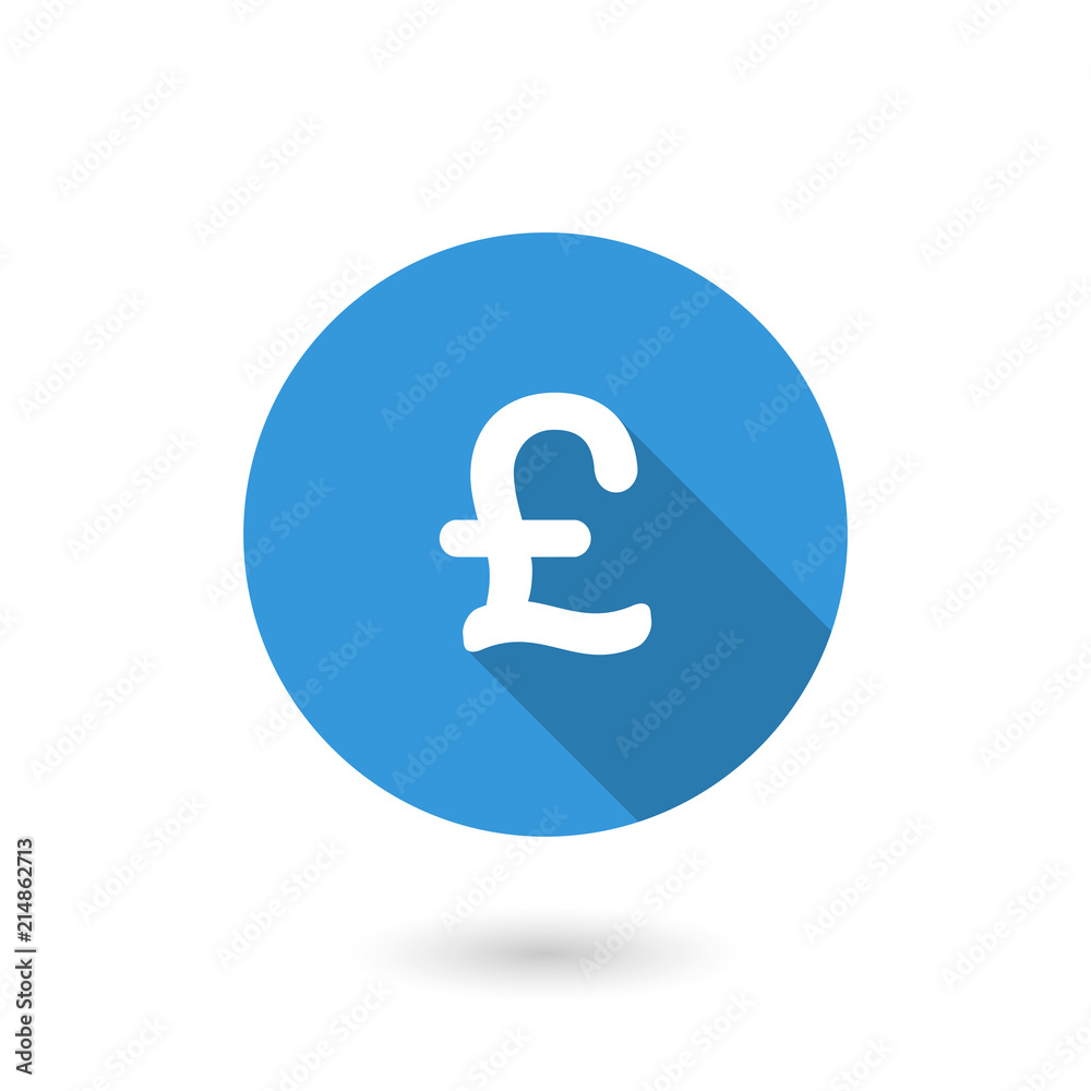 Money pound icon. Pound GBP currency symbol. Flat design style modern illustration. Isolated on white color background. Flat long shadow icon. Elements in flat design Money pound icon. Pound GBP currency symbol. Flat design style modern illustration. Isolated on white color background. Flat long shadow icon. Elements in flat design