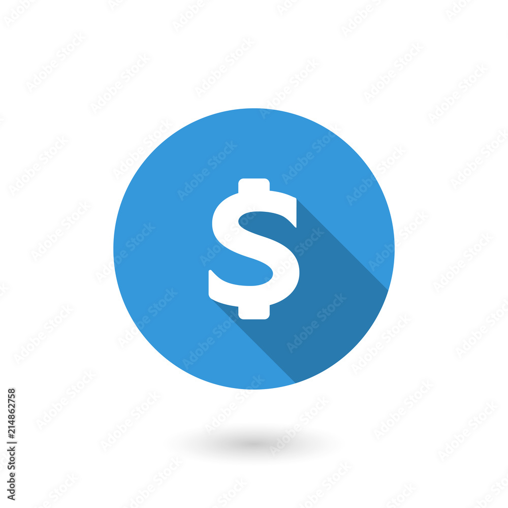 Money dollar icon. Flat design style modern illustration. Isolated on white color background. Flat long shadow icon. Elements in flat design Money dollar icon. Flat design style modern illustration. Isolated on white color background. Flat long shadow icon. Elements in flat design
