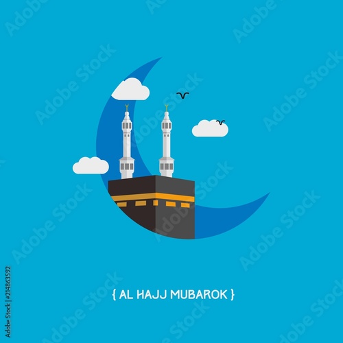 kaaba  or ka'bah and moon with flat style vector illustration