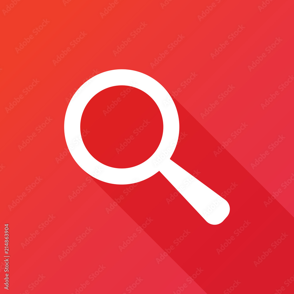 Search icon, Magnify button illustration. Modern design flat style icon with long shadow effect Search icon, Magnify button illustration. Modern design flat style icon with long shadow effect