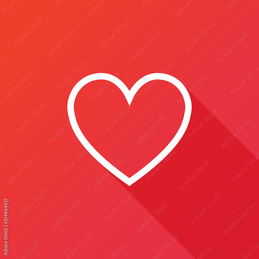 Heart icon illustration. Flat design style with long shadow