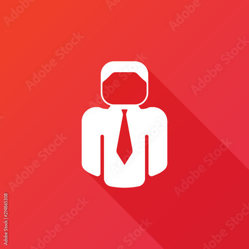 Businessman icon with long shadow on red background