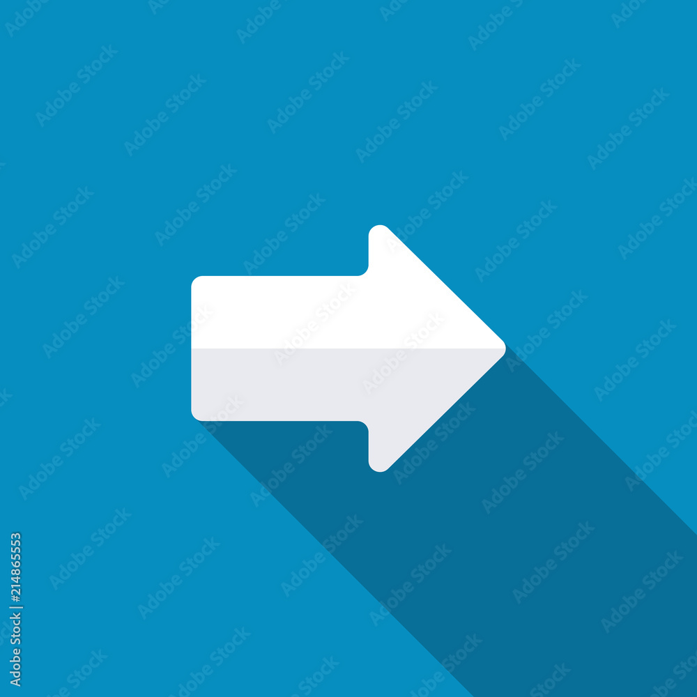 Right arrow symbol on blue background,clean. Long shadow Right arrow symbol on blue background,clean. Long shadow