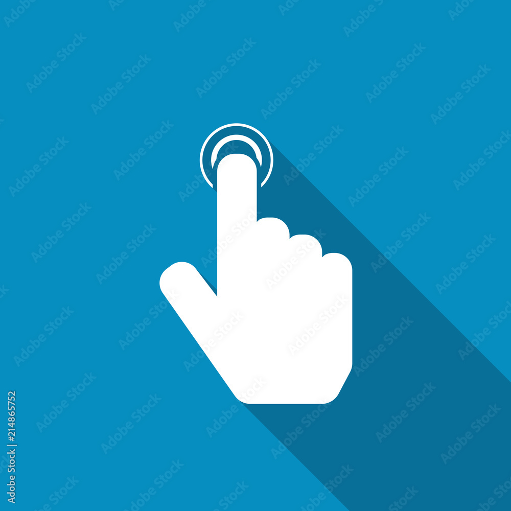 Hand point icon. Touch icon, hand with pressed finger. Modern design flat style icon with long shadow effect Hand point icon. Touch icon, hand with pressed finger. Modern design flat style icon with long shadow effect