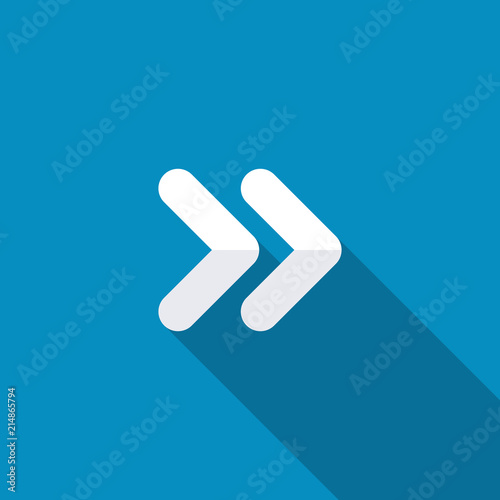 Fast forward double right arrows icon. Modern design flat style icon with long shadow effect