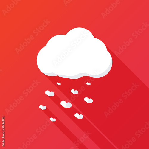 Cloud raining heart shapes icon red background