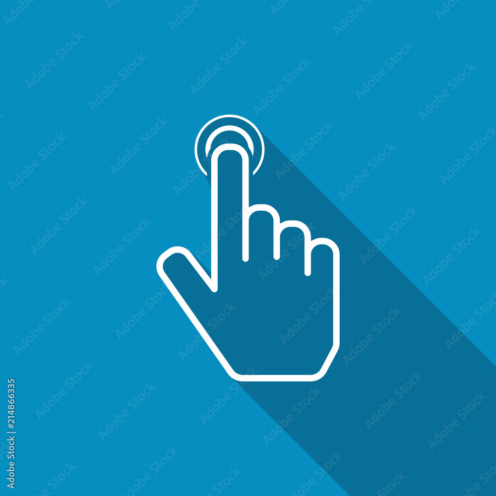 Hand point icon. Touch icon, hand with pressed finger. Modern design flat style icon with long shadow effect Hand point icon. Touch icon, hand with pressed finger. Modern design flat style icon with long shadow effect