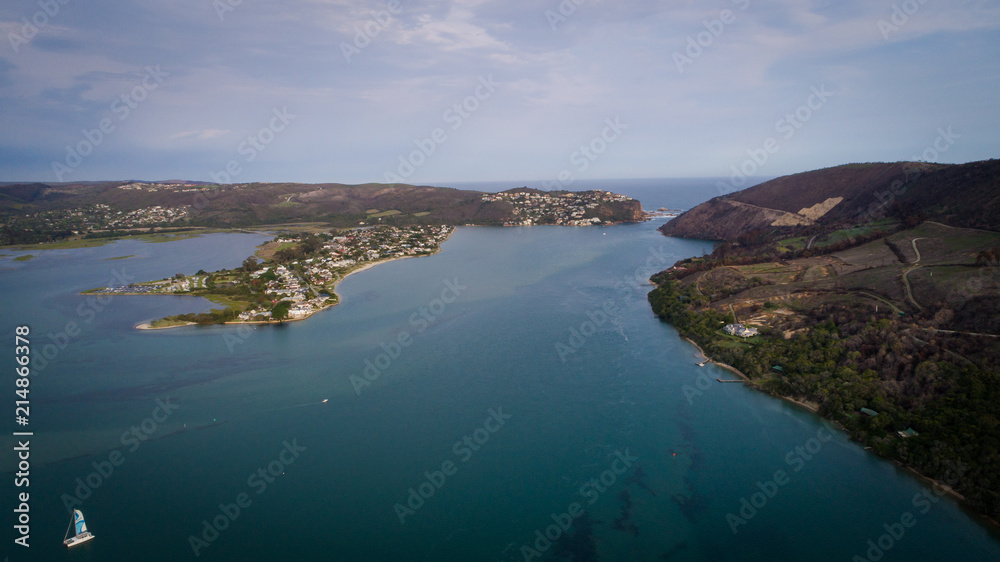 Aerial image over the knysna lagoon in the garden route of south africa