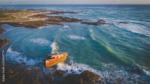 Aerial image of the Meisho Maru shipwreck close to Agulhas at the Southern most tip of Africa in South Africa photo