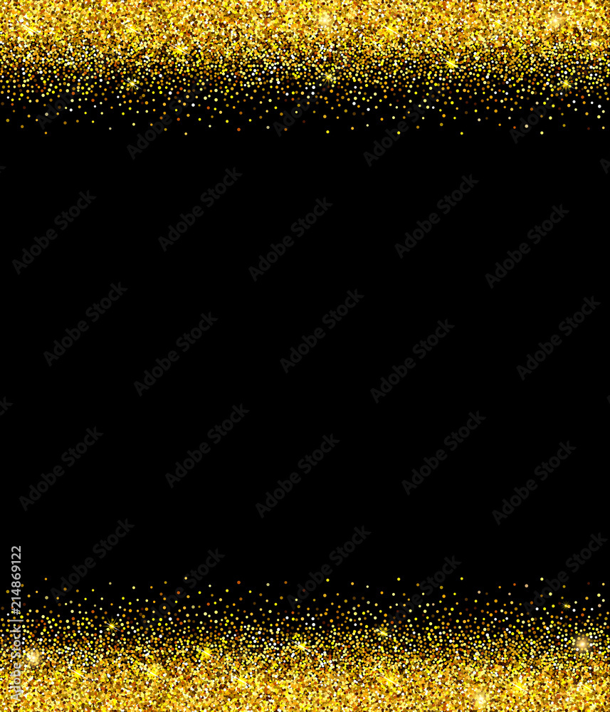 Gold glitter border on black background. Stock Vector | Adobe Stock