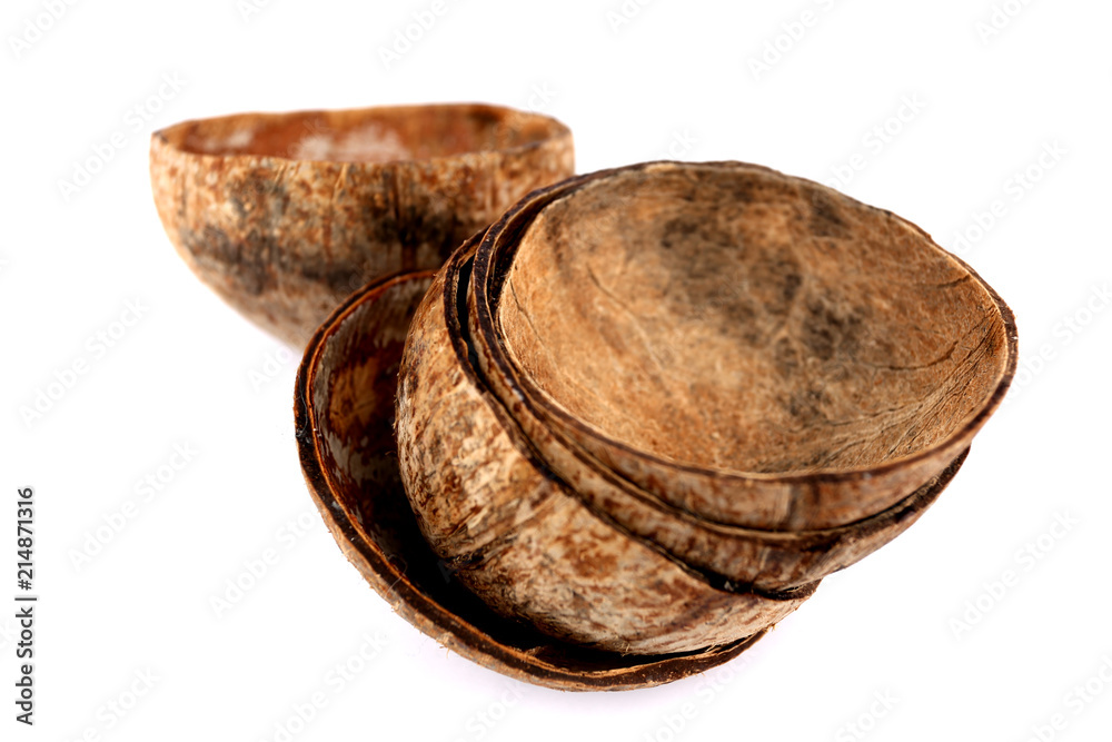 Coconut shell with white backdrop. Coconut shell with white backdrop.