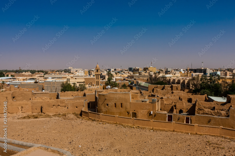 An aerial view of the mud brick suburbs from the Munikh Castle, Al Majmaah, Saudi Arabia An aerial view of the mud brick suburbs from the Munikh Castle, Al Majmaah, Saudi Arabia