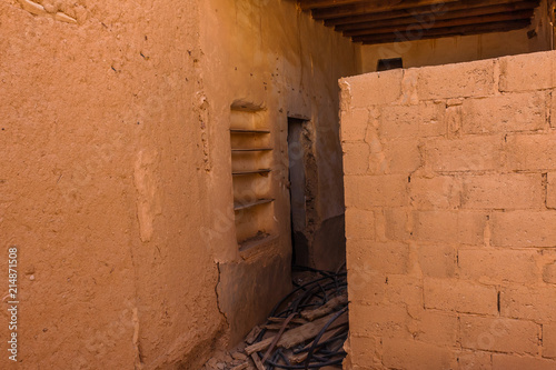 The interior of the abandoned traditional Arab mud brick house, Al Majmaah, Saudi Arabia