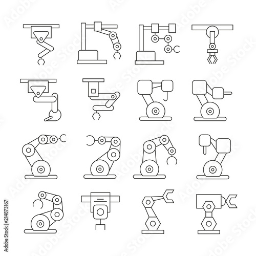 thin line robotic arm icons set