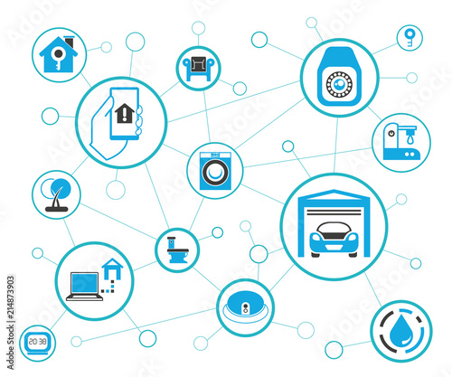 internet of things concept and home automation icons in blue network background