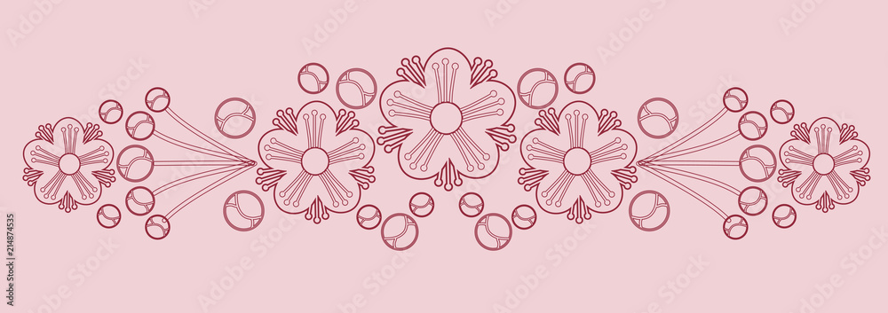 Stylized myrtle garland, EPS 8 vector ornament isolated on light pink background.