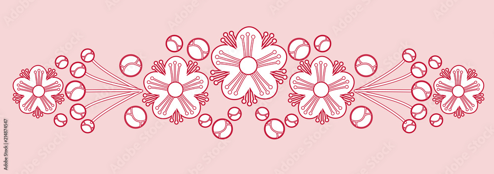 Stylized myrtle garland, EPS 8 vector ornament isolated on light pink background.