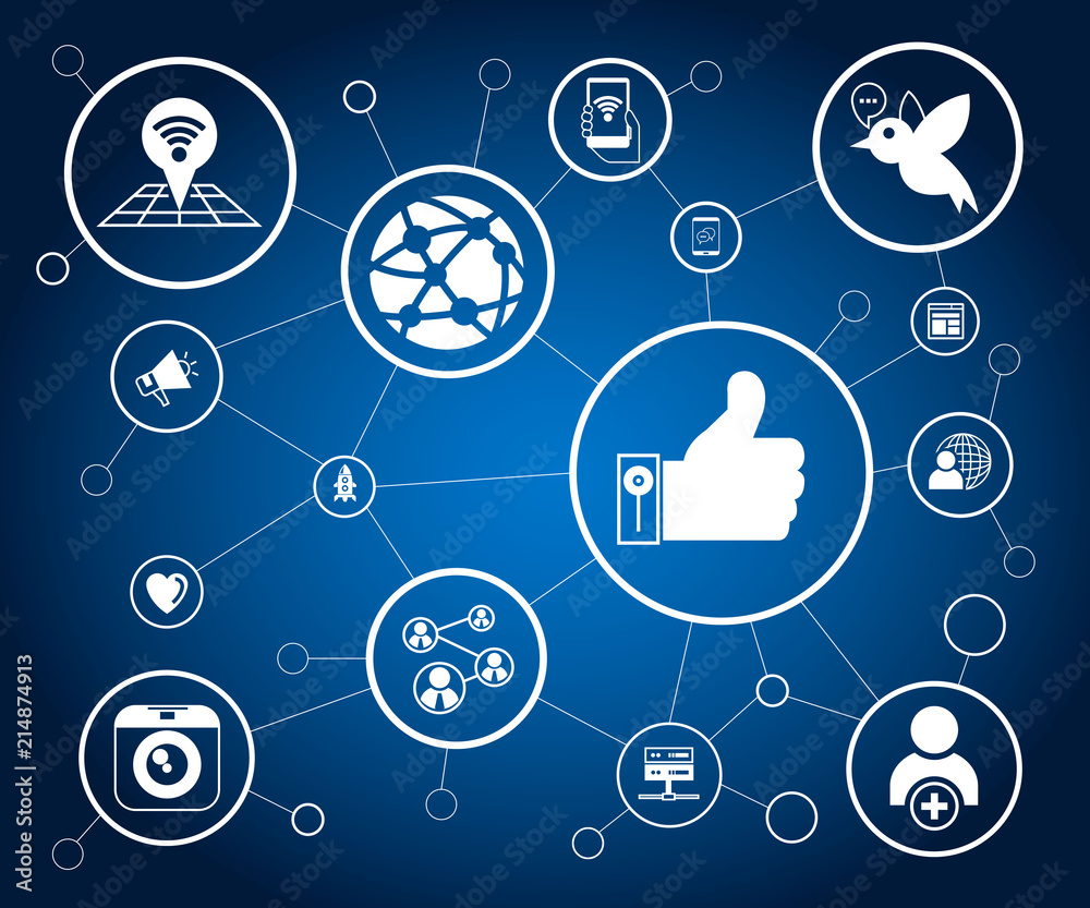 social media and network in blue background, vector illustration social media and network in blue background, vector illustration