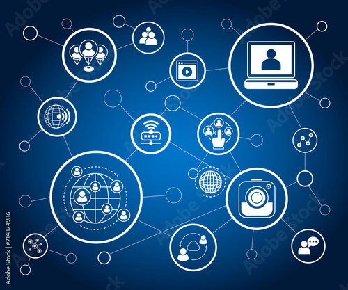 social media and network in blue background, vector illustration