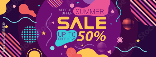 Summer sale banner holographic gradient color Banner Template Background. Vector Illustration