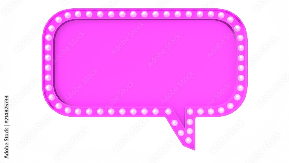 Pink speech bubble marquee light board sign retro on white background. 3d rendering Pink speech bubble marquee light board sign retro on white background. 3d rendering