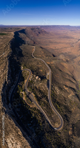 Aerial panoramic views over the Van Rhyn's pass outside Nieuwoudtville overlooking the Knersvlakte in the Northern Cape of South Africa photo