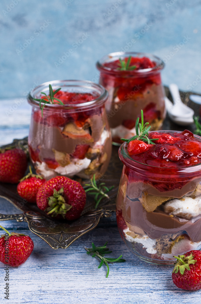 Cold dessert with strawberry jelly Cold dessert with strawberry jelly