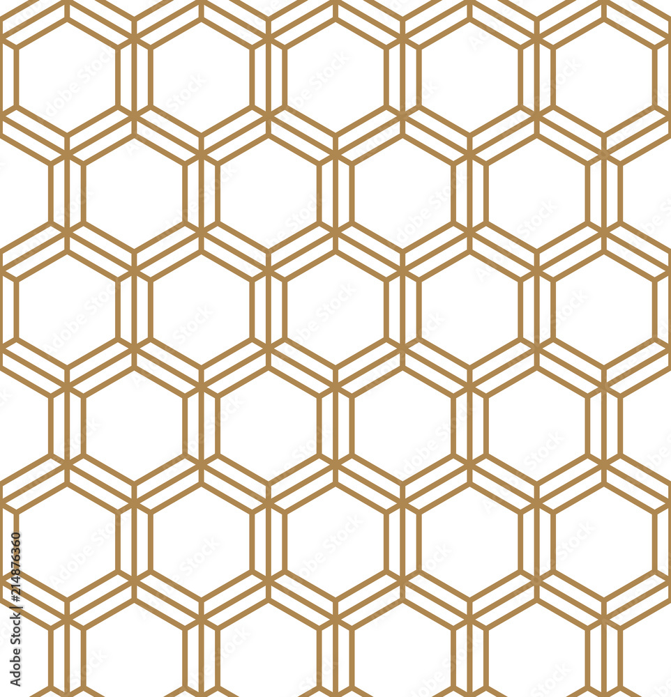 Seamless abstract pattern based on Japanese ornament Kumiko.Golden color. Seamless abstract pattern based on Japanese ornament Kumiko.Golden color.