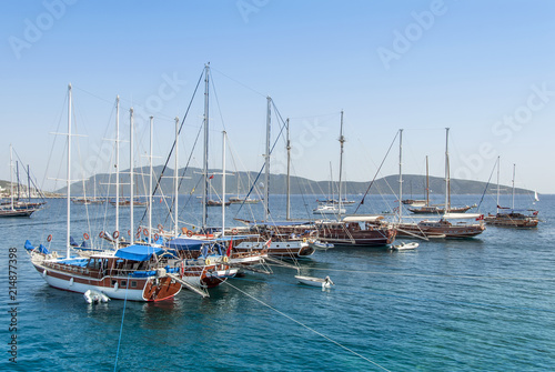 Bodrum, Turkey, 23 May 2011: Gulet Wooden Sailboats at Cove of Kumbahce