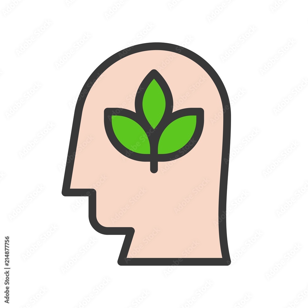 Human head and branch leaves, save natural concept, filled line design Human head and branch leaves, save natural concept, filled line design