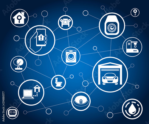 internet of things concept and smart home icons in blue background