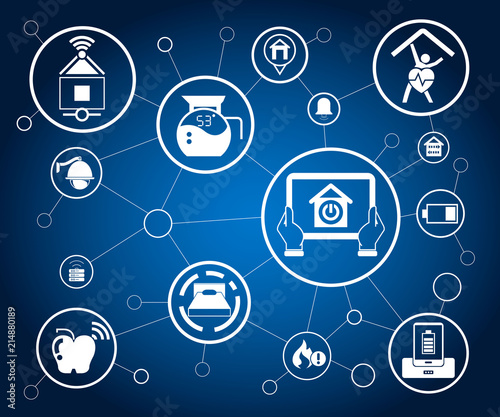 internet of things concept and home automation icons in blue background