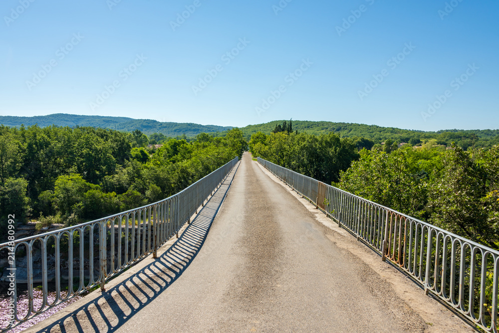 Spectacular view along the bridge over the river Ardeche near Pradons in the department Ardeche in France