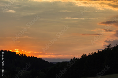 Nice sunset with trees silhouette, Czech landscape