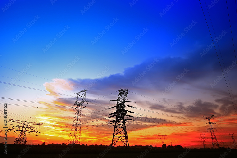 Naklejka premium Pylon, high-voltage tower sky background.