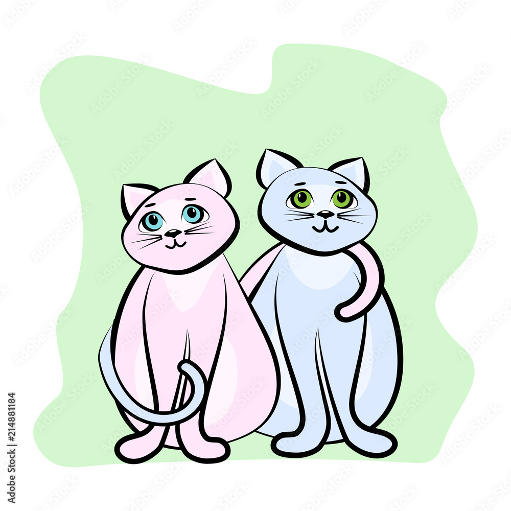 Fototapeta premium Lovely, loving cats. Tail, heart. Vector illustration.