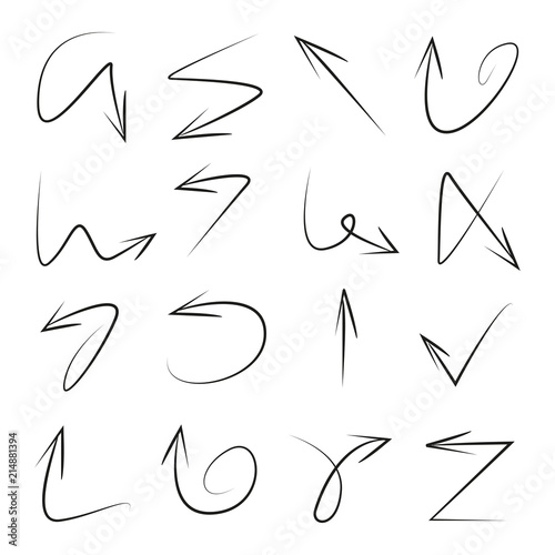 hand drawn and curved arrows set