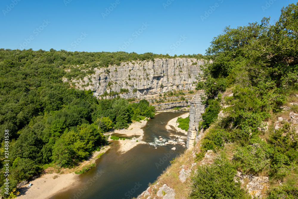 Beautiful landscape with gorges and rocks at the river Ardeche at 