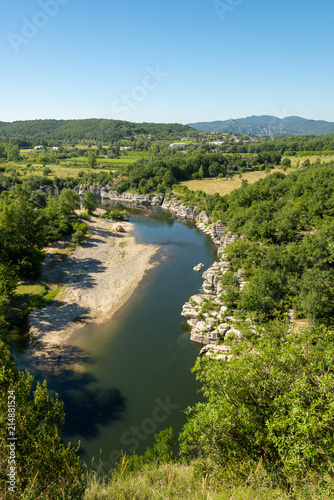 Beautiful view of the river Ardeche, framed by forests and gorges at "Cirque des Gens" near the small village of Chauzon in the south of France.