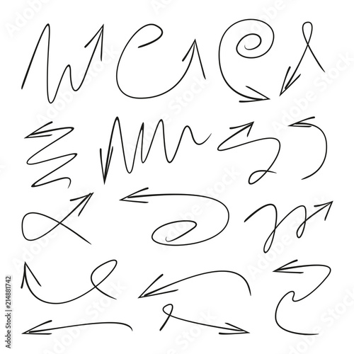hand drawn and curved arrows set
