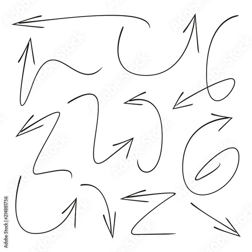 hand drawn and curved arrows set