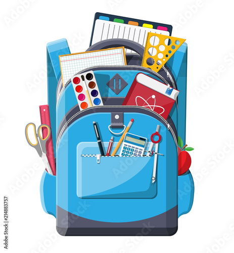 Back to school. School supplies in backpack.