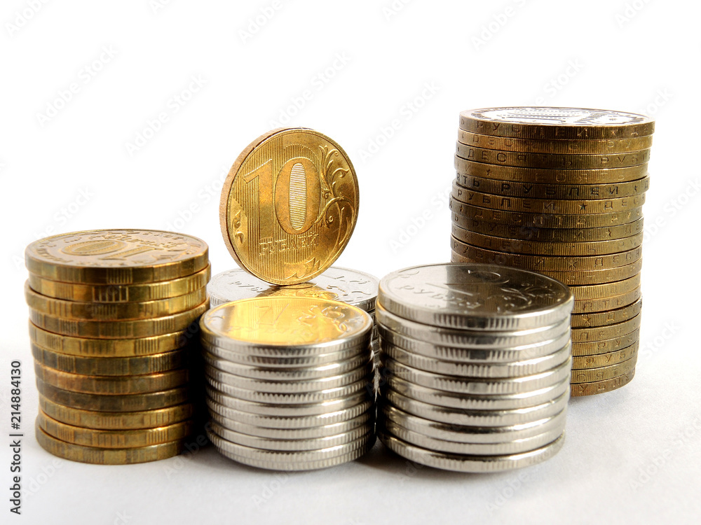 Pile of Russian coins on a white background Pile of Russian coins on a white background