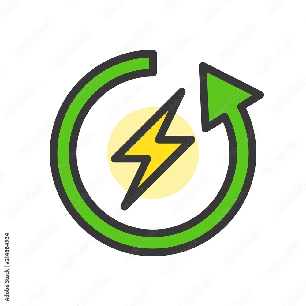 Flash and circle arrow, Clean Energy filled line Flat icon Flash and circle arrow, Clean Energy filled line Flat icon