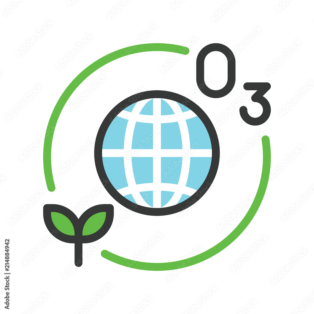 Ozone layer and plant with Globe or planet earth icon filled line flat ...
