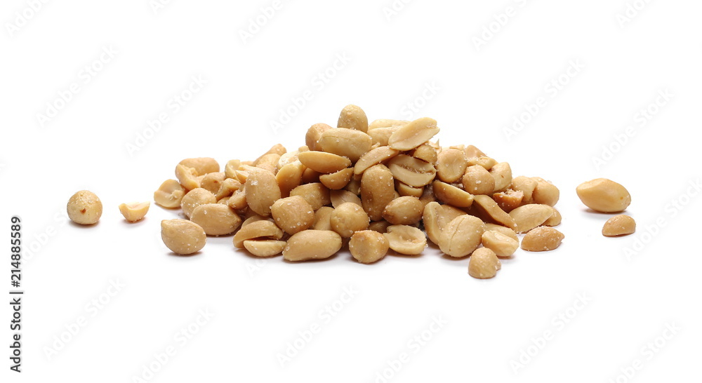 Salty peanuts, pile isolated on white background Salty peanuts, pile isolated on white background